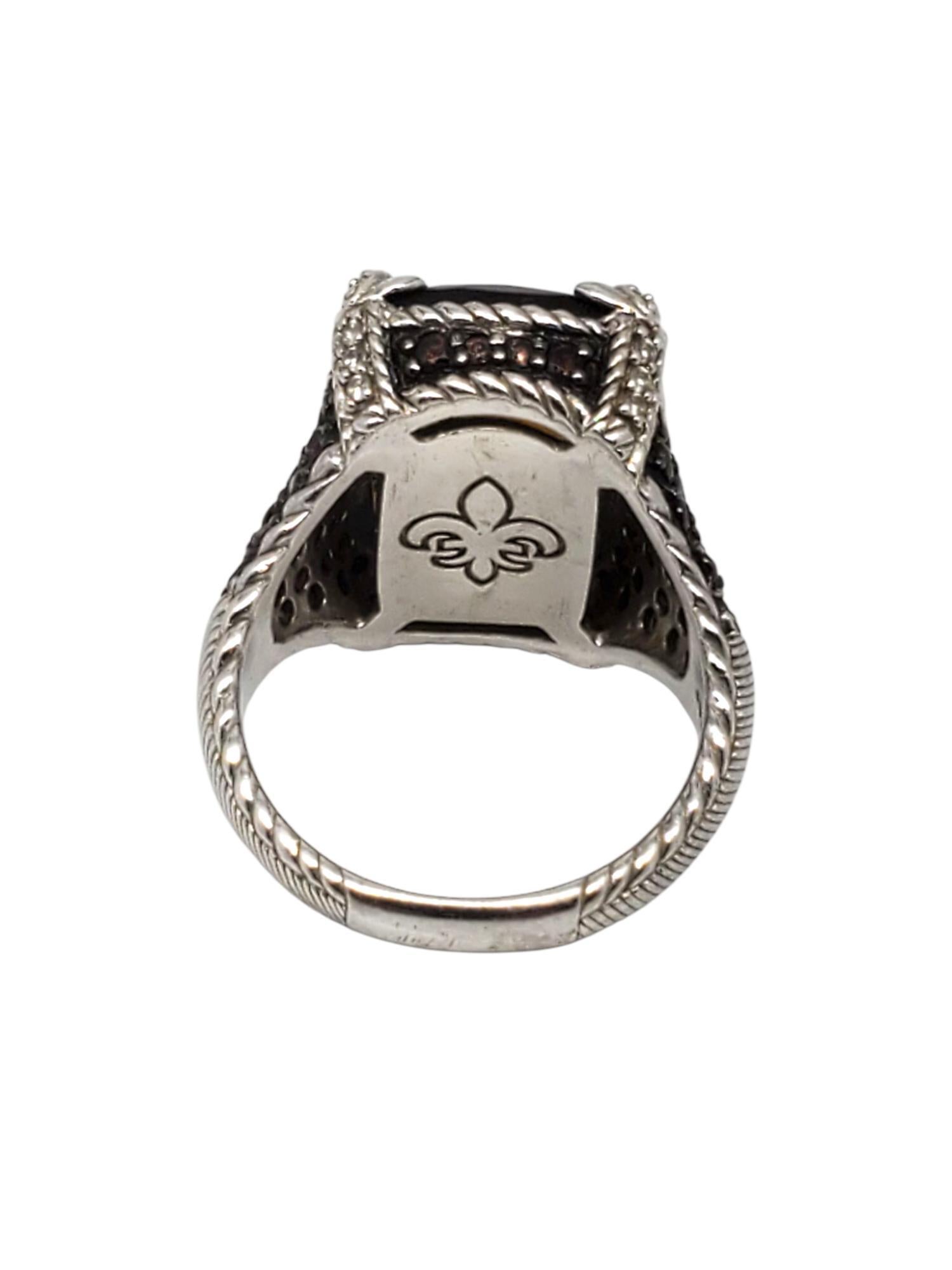 Taglio rotondo Judith Ripka Anello in argento sterling con quarzo marrone e CZ misura 11 #21409 in vendita
