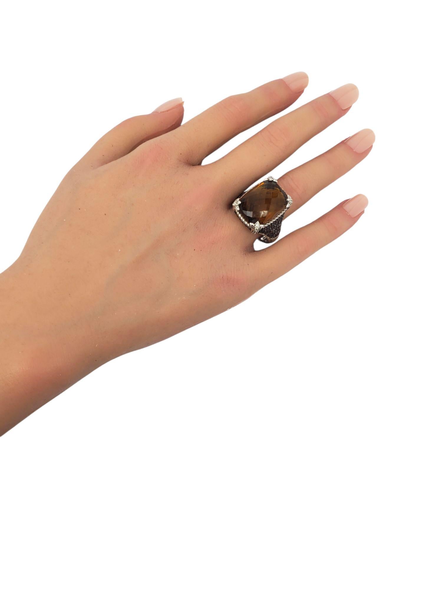 Judith Ripka Anello in argento sterling con quarzo marrone e CZ misura 11 #21409 in vendita 1