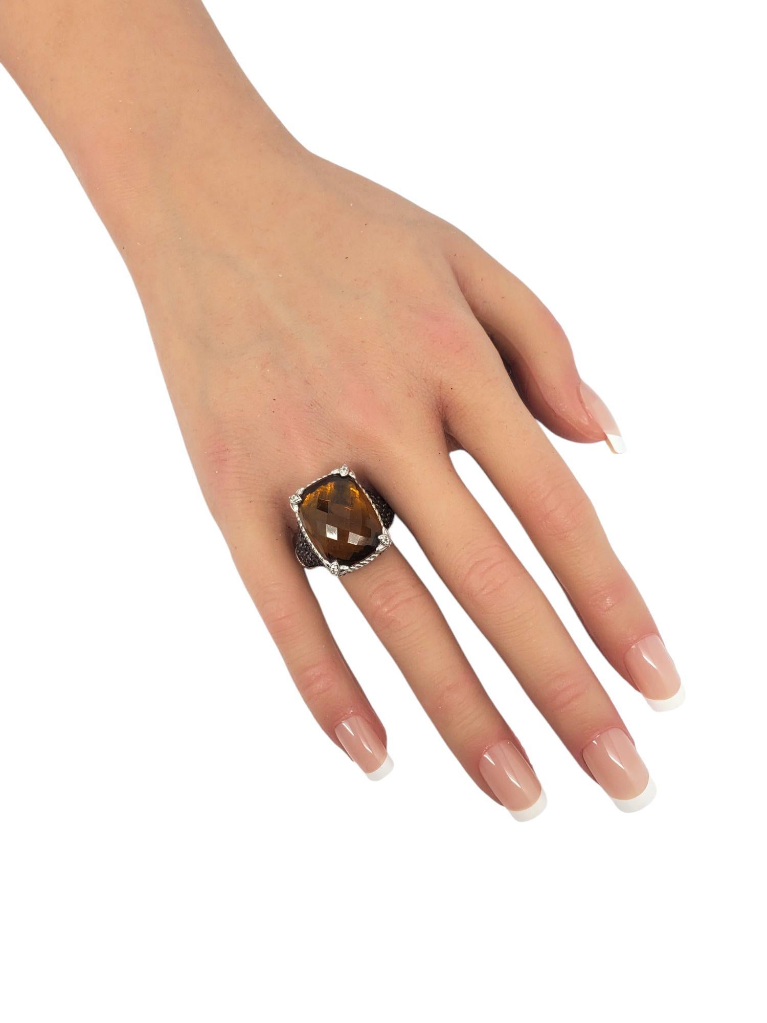 Judith Ripka Anello in argento sterling con quarzo marrone e CZ misura 11 #21409 in vendita 2