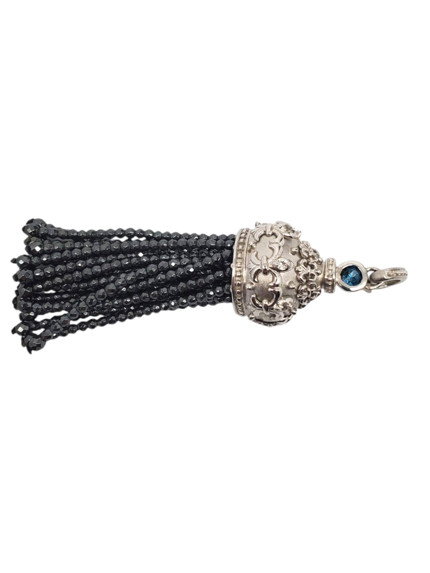 Ciondolo con nappe in argento 925 sfaccettato con pietre blu #21692 In condizioni buone in vendita a Washington Depot, CT