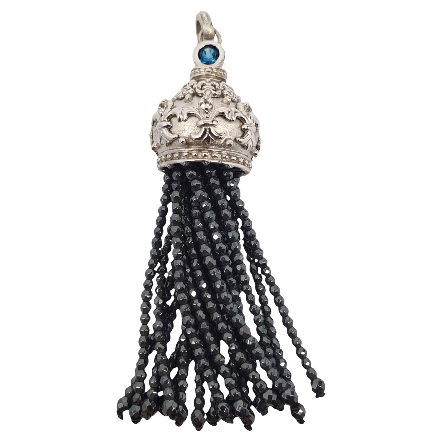 Ciondolo con nappe in argento 925 sfaccettato con pietre blu #21692 in vendita