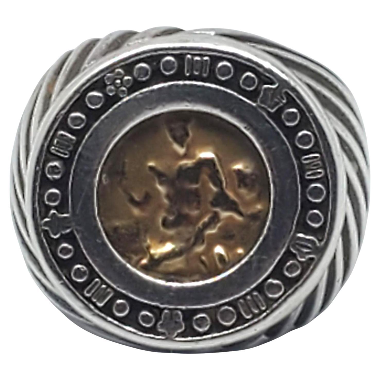 Anello Signet Tagliomanti Menegatti in argento sterling e oro giallo 14K misura 7 #21673 in vendita