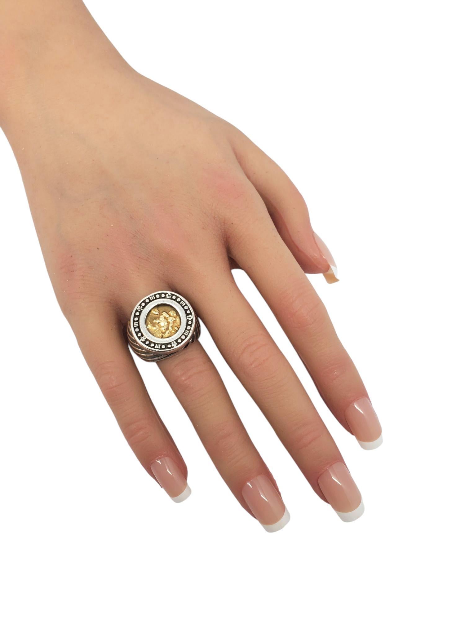 Anello Signet Tagliomanti Menegatti in argento sterling e oro giallo 14K misura 7 #21673 In condizioni buone in vendita a Washington Depot, CT