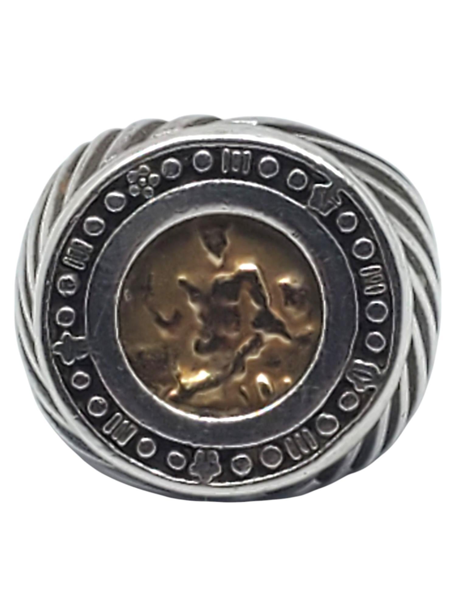 Anello Signet Tagliomanti Menegatti in argento sterling e oro giallo 14K misura 7 #21673 in vendita 5