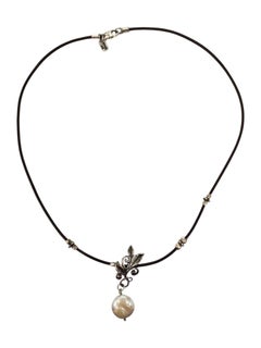 DIDAE Sterling Silver Leaf & Vine Pearl Drop Pendant Necklace #21618