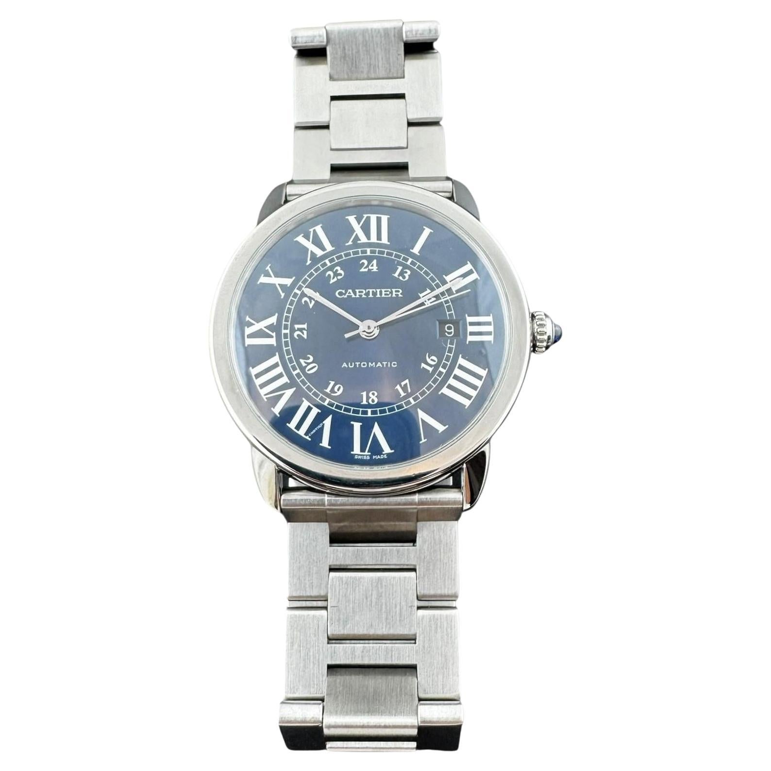 Cartier Ronde Solo XL Blue Dial #WSRN0023 Watch 42mm with Box #23240