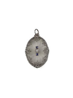 Platinum Camphor Glass, Diamond & Synthetic Sapphire Pendant #25132