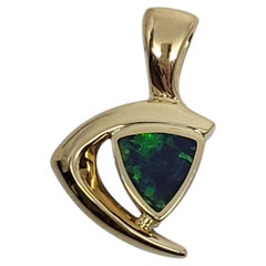 14K Yellow Gold Black Opal Inlay Triangle Pendant #24184