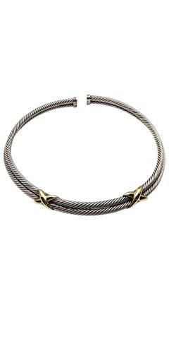 David Yurman Sterling Silver 14K Yellow Gold Double X Cable Choker #25791
