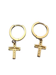 14K Yellow Gold Cubic Zirconia Dangle Cross Earrings #25794