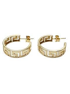 14K Yellow Gold Greek Key Hoop Earrings #25800