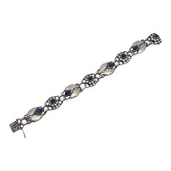 Georg Jensen Denmark #3 Sterling Silver Lapis Lazuli Flower Link Bracelet 25914