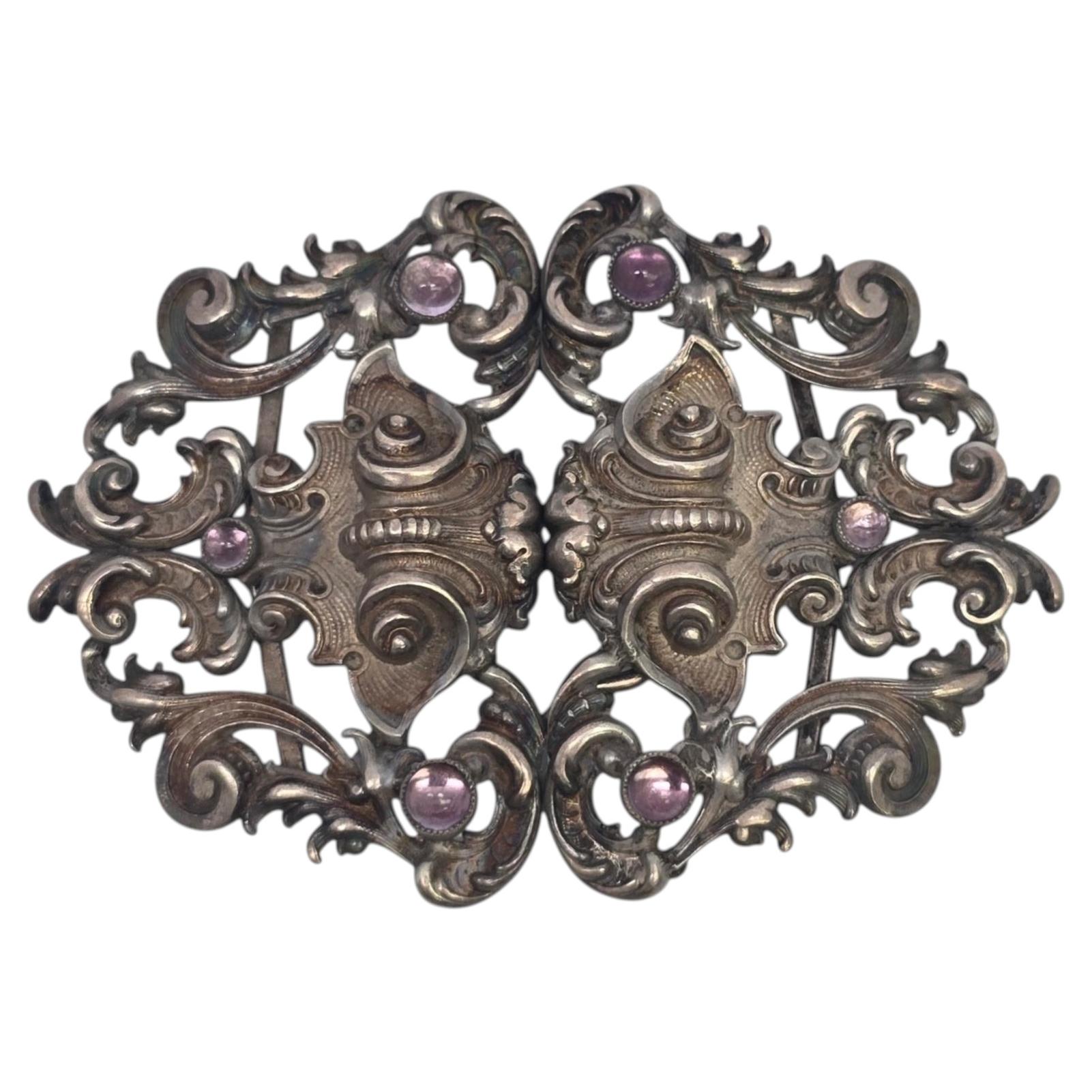 Antique Sterling Silver Art Nouveau Nurse Sash Belt Buckle #25915