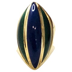 Pesavento 18K Yellow Gold Blue and Green Enamel Dome Ring #25887