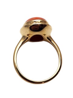 14K Yellow Gold Orange Coral Cabochon Ring Size 6.25 #25840