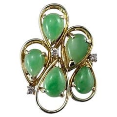 14K Yellow Gold Jade and Diamond Cluster Ring Size 6.25-6.5 #25896