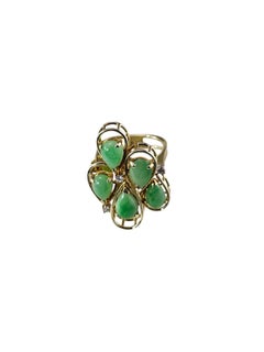 14K Yellow Gold Jade and Diamond Cluster Ring Size 6.25-6.5 #25896