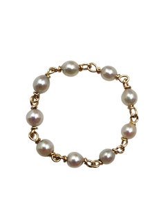 13K - 14K Yellow Gold Chain Link Pearl Station Ring Size 6.5 #25854