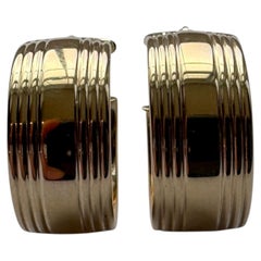 14K Yellow Gold Ribbed Wide Huggie Hoop Earrings #25726