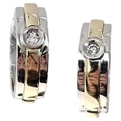 14K Two-Tone White and Gold Huggie Hoop Earrings #25725