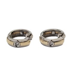 14K Two-Tone White and Gold Huggie Hoop Earrings #25725
