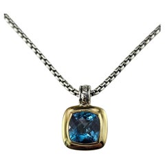 David Yurman Sterling Silver 18K Gold Blue Topaz Albion Pendant Necklace #25477