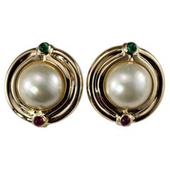 14K Yellow Gold Pearl and Gemstone Omega Back Earrings #25994