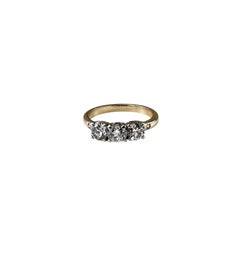 14K Yellow and White Gold Three-Stone Diamond Ring Size 5.5 #25992