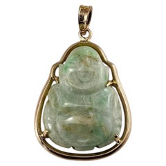 14K Yellow Gold Carved Jade Buddha Pendant #25969