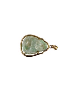 14K Yellow Gold Carved Jade Buddha Pendant #25969