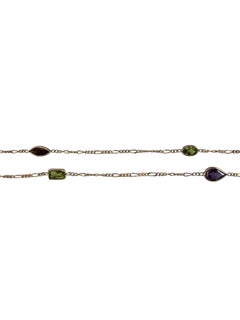 14K Yellow Gold Multicolor Gemstone Station Necklace 30" #25981