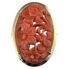 12K Yellow Gold Carved Coral Floral Ring Size 5 #25978