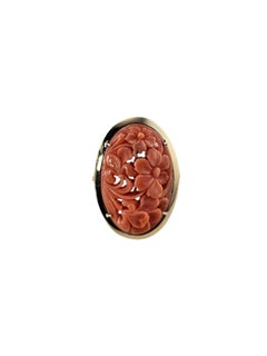 12K Yellow Gold Carved Coral Floral Ring Size 5 #25978