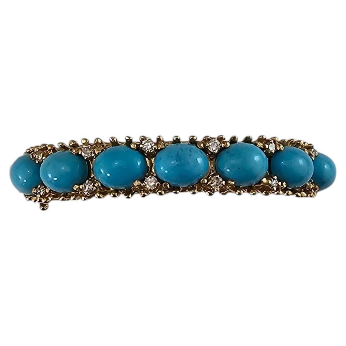 14K Yellow Gold Turquoise and Diamond Bangle Bracelet #25956 For Sale