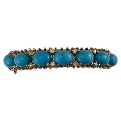 14K Yellow Gold Turquoise and Diamond Bangle Bracelet #25956