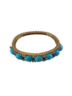 14K Yellow Gold Turquoise and Diamond Bangle Bracelet #25956