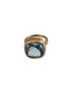 18K Yellow Gold Swiss Blue Topaz and Diamond Ring Size 6 Certified #26023