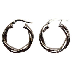14K White Gold Twisted Hoop Earrings #26098