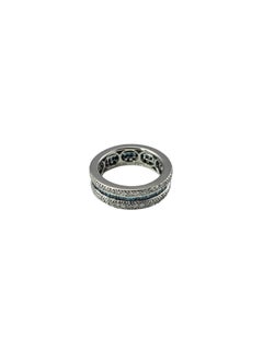 14K White Gold Blue-Green and White Diamond Ring Size 7.25 Certified #26043