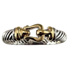David Yurman Sterling Silver 18K Yellow Gold Cable Buckle Bangle Bracelet #26015