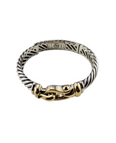 David Yurman Sterling Silver 18K Yellow Gold Cable Buckle Bangle Bracelet #26015