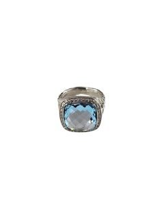 David Yurman Sterling Silver Blue Topaz and Diamond Ring Size 7 Certified #26004
