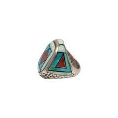 Elgin Hoskey Opal Turquoise Carnelian Inlay Sterling Silver Ring Size 10.5 26083