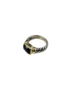 David Yurman Sterling Silver 14K Gold Amethyst Noblesse Ring Size 7 #26016