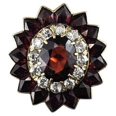 14K Yellow Gold Garnet and Diamond Ring Size 6.5 Certified #26153
