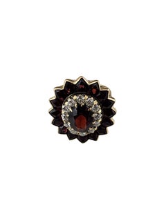 14K Yellow Gold Garnet and Diamond Ring Size 6.5 Certified #26153