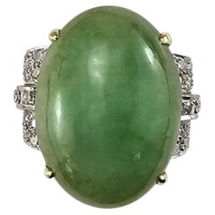 14K Yellow Gold Jadeite and Diamond Ring Size 6.5 Certified #26138