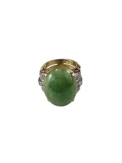 14K Yellow Gold Jadeite and Diamond Ring Size 6.5 Certified #26138