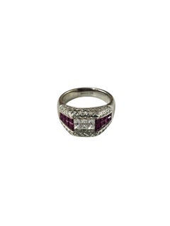 18K White Gold and Ruby Ring Size 6.75 Certified #26040