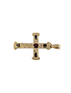 14K Yellow Gold Gemstone and Diamond Cross Pendant Certified #26008
